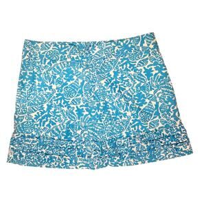 Lilly Pulitzer Skort/Skirt Seashells Coral Zip Back 100% Cotton Ruffle Hem Sz 8